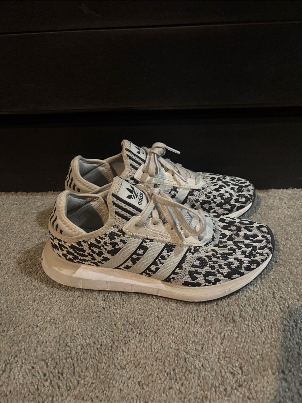 adidas Women's Black and Cream Knit Pattern Sneakers